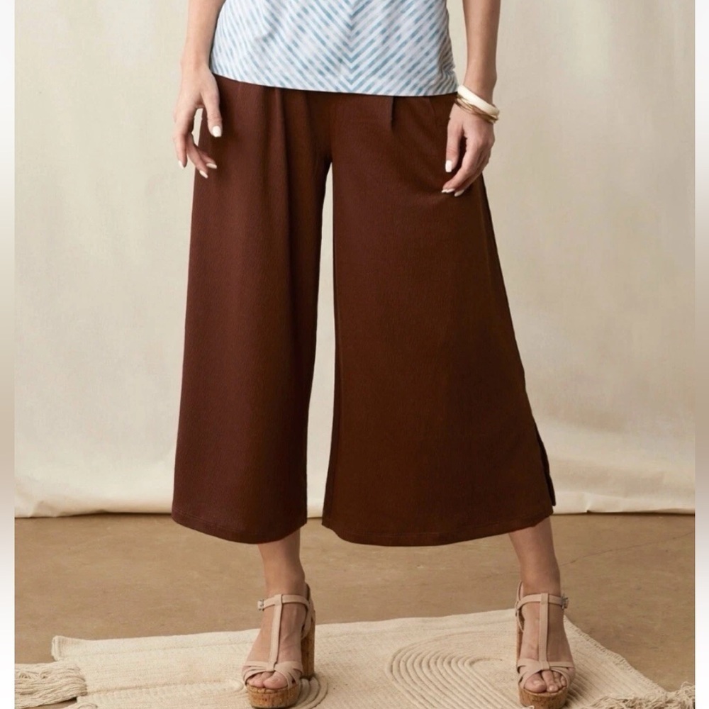 Matilda Jane Alice Wide Leg Cropped Pants NWT Small Brown High Rise Pockets